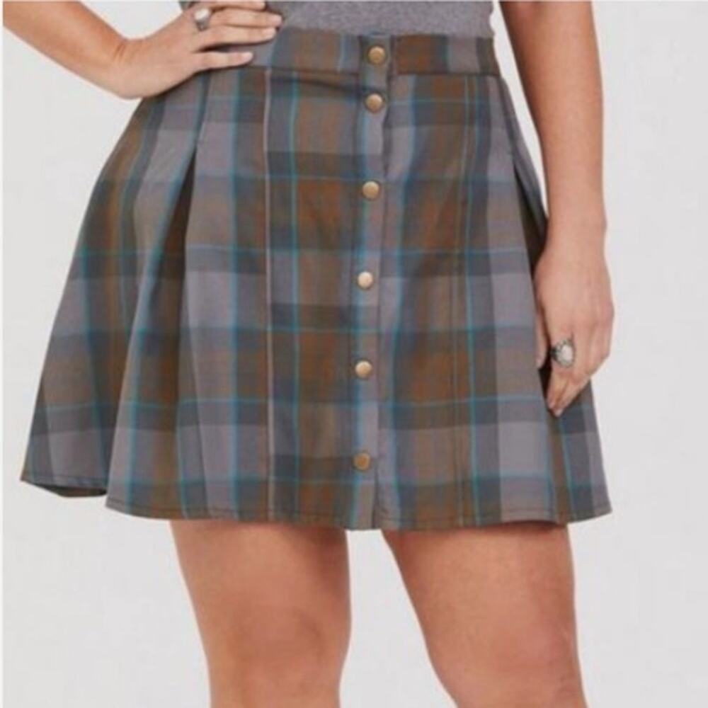 Torrid Outlander Tartan Mini Skater Circle Skirt Plaid Gray Brown Teal Size 18